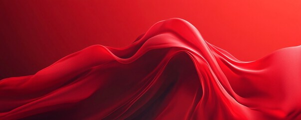 Poster - Red fabric flowing creating abstract wavy shapes background