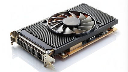 Poster - High-performance GPU with polished heat sink and visible circuitry, technology, computer, hardware, graphics card