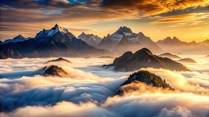 Poster - Majestic mountains shrouded in mist , Fog, mist, mountains, serene, atmospheric, landscape, nature, tranquil, cloudy