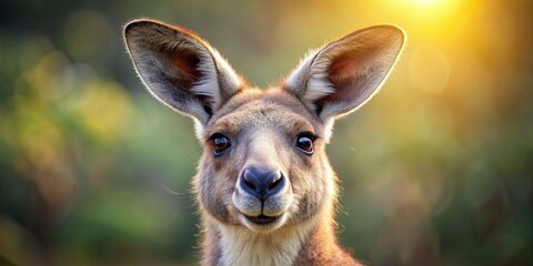 Poster - of a smiling kangaroo, cute, happy, adorable, wildlife, Australian, marsupial, hopping, furry, pouch, joey, cartoon, character