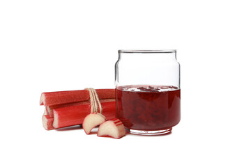 Sticker - PNG, Rhubarb stalks, with rhubarb jelly, isolated on white background