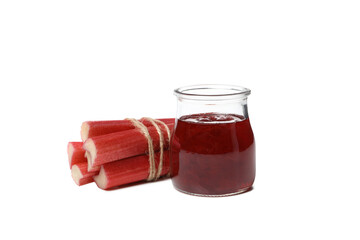 Sticker - PNG, Rhubarb stalks, with rhubarb jelly, isolated on white background