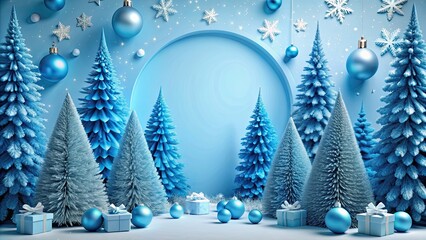 Poster - Blue 2022 surrounded by Christmas trees, Blue, 2022, Christmas trees, holiday, celebration, winter, festive, New Year