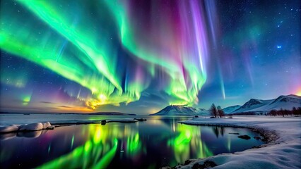 Canvas Print - Glowing aurora borealis northern lights dancing in the night sky, aurora, borealis, northern lights, glowing, sky