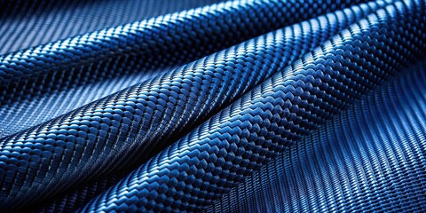 Poster - Closeup of dark blue carbon fiber fabric with black highlights, showcasing its intricate texture and details