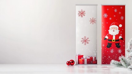 Set of two different empty roll up banners with soft blurry Christmas design gradient. Banner within another banner. Copy space. Mockup