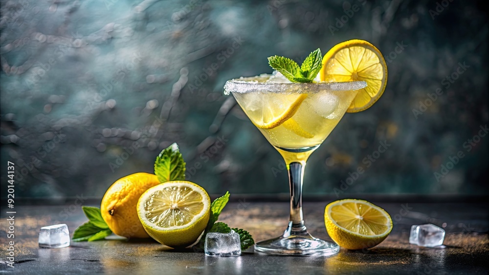 Refreshing cocktail with lemon slice on rim of glass, cocktail, drink ...