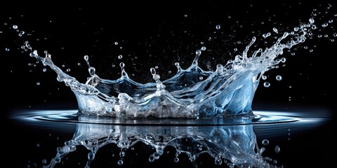 Wall Mural - Water splash against black background, water, splash, black, wet, liquid, droplets, fluid, motion, fresh, clean