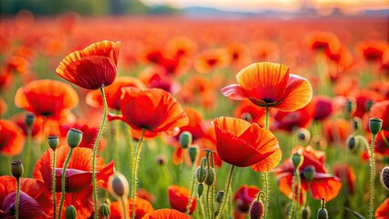 Poster - Red poppy flowers blooming in a vibrant meadow, red, poppy, flowers, field, blooming, vibrant, meadow, nature, floral, petals