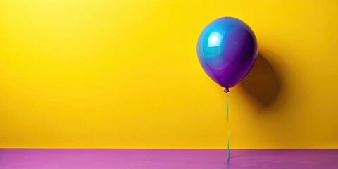 Poster - Purple balloon on a yellow background, minimalist design with dark cyan and yellow colors, purple, balloon, yellow