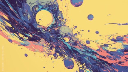 Abstract Swirls of Color on a Yellow Background