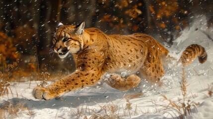 Wall Mural - Lynx Running Through Snow