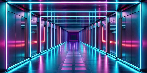 Wall Mural - Futuristic neon lights in a modern corridor ,  render, neon lights, futuristic, sci-fi, vibrant, blue, purple