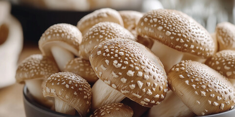 Wall Mural - Bowl overflowing with freshly harvested shiitake mushrooms