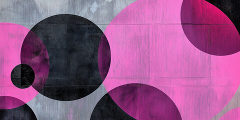 Poster - Pink and black circles creating abstract geometric background