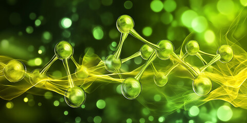 Poster - Green chemistry concept with molecules forming a line on abstract background