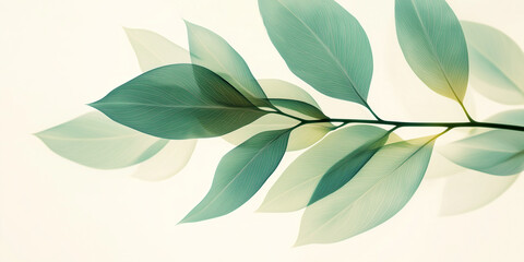 Aufkleber - Branch with green transparent leaves is lying on white background