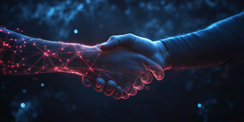 Poster - Businessmen shaking hands with futuristic connection lines