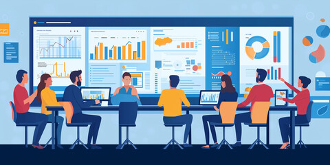 Poster - Team of data analysts are analyzing information on a digital dashboard