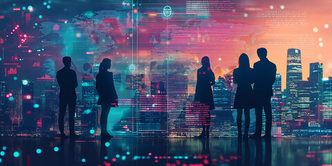 Poster - Business team working with global network and data visualizations