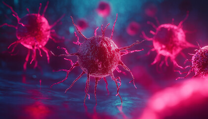 Aufkleber - Microscopic view of dangerous virus cells attacking human body