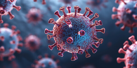 Aufkleber - Coronavirus covid 19 microscopic virus with spikes floating in fluid