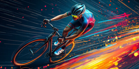 Aufkleber - Professional cyclist riding road bicycle in fast motion, abstract illustration
