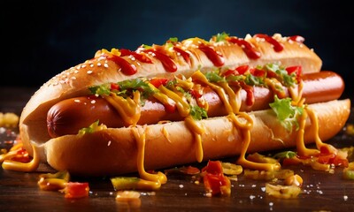 hot dog with toppings on wooden table