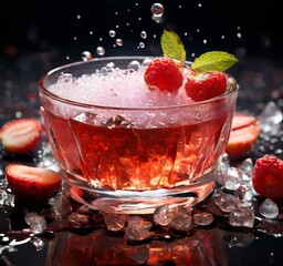 Wall Mural - glass filled with ice and strawberries