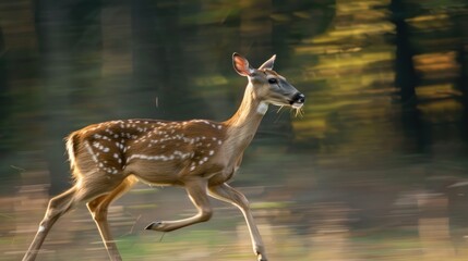 Poster - A Young Deer Running Through the Forest