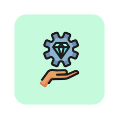 Sticker - Brilliant idea line icon. Gear, diamond, engineering. Innovation concept. Vector illustration can be used for topics like development, solution, invention