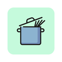 Sticker - Cooking spaghetti line icon. Dish, pan, dinner. Kitchen concept. Vector illustration can be used for topics like meal, pasta, gastronomy