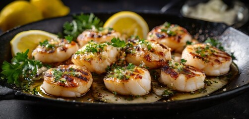 plate food with shrimp and lemon