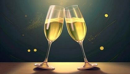 3D rendering of two glasses of champagne to celebrate special occasions, holidays, and successes.