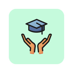 Sticker - Graduates hat line icon. University, diploma, finals. Education concept. Vector illustration can be used for topics like university, graduation, studying