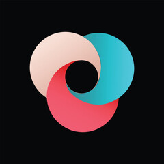 Poster - This is an abstract geometric logo image of three circle shapes interconnected with each other like a Venn Diagram on a black background