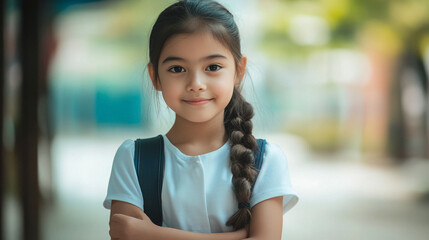 Portrait of young girl student attending school