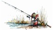 © Sukifli.D - Fishing rod holder stuck in the ground,Clipart, watercolor illustration, Perfect for nursery art The style is hand  drawn, white background