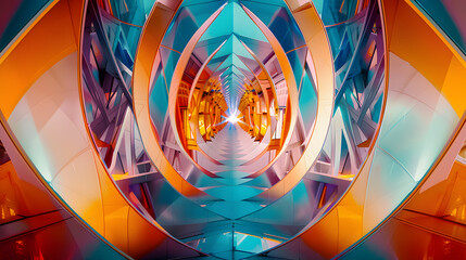 Sticker - A large, colorful, and abstract image of a tunnel with a bright light shining through it. 