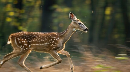 Poster - Spotted Fawn Running Through the Forest