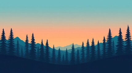 Poster - serene and tranquil horizon landscape with silhouette tree line in flat design peaceful and minimali