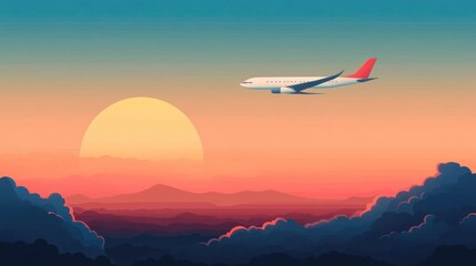 Poster - Expansive sky with a serene feeling of high altitude freedom depicted in a flat design style  This abstract landscape scene showcases the boundless airy and celestial nature of a vast open sky