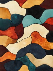 Poster - Harmonious Organic Abstractions in Earthy Tones   Captivating Contemporary Art Composition with Flowing Fluid Shapes and Neutral Soothing Colors