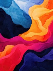 Poster - Intricately Intertwined Abstract Fluid Shapes in a Captivating Composition   A digital artwork featuring a dynamic and harmonious arrangement of abstract flowing forms in a vibrant