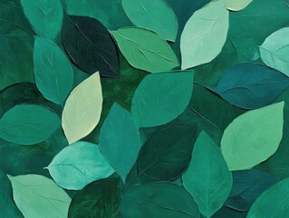 Poster - Captivating abstract art piece featuring organic leaf inspired shapes in a tranquil palette of soothing green tones  The harmonious composition and fluid dynamic forms create a serene