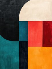 Poster - Captivating abstract composition featuring a harmonious blend of organic shapes and bold vibrant color blocks creating a visually striking and conceptual artwork