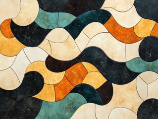 Poster - Mesmerizing abstract art piece featuring a mosaic like arrangement of flowing organic shapes in a vibrant captivating color palette  The intricate
