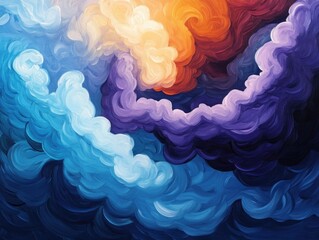 Poster - Ethereal and Dreamlike Abstract Art with Swirling Cloud Like Shapes   A captivating digital artwork featuring vibrant fluid and organic abstract shapes that evoke a sense of airy misty