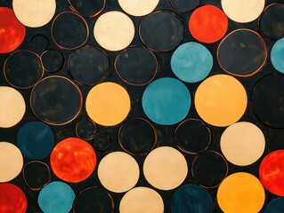 Poster - Harmonious and balanced abstract artwork featuring an arrangement of organic cohesive shapes in a circular pattern with a visually striking combination of vibrant colors and minimalistic design