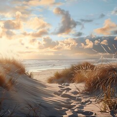 Wall Mural - Sunset over dunes at the Baltic Sea in Poland.